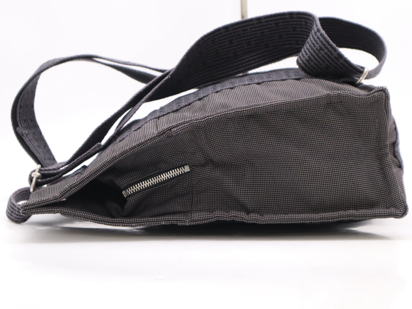 HERMES Air Line Nylon Canvas 〇R Stamp Air Line Ad MM Gray Black Tote Bag