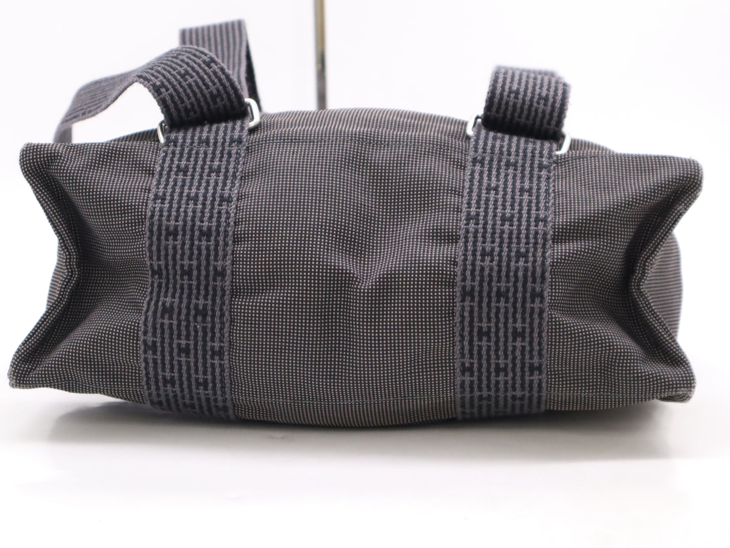 HERMES Air Line Nylon Canvas 〇R Stamp Air Line Ad MM Gray Black Tote Bag