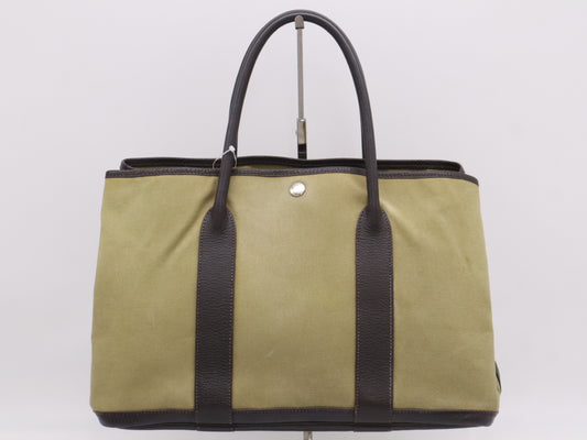 HERMES Toile Officier Negonda P Stamp Garden Party PM Khaki Brown Tote Bag
