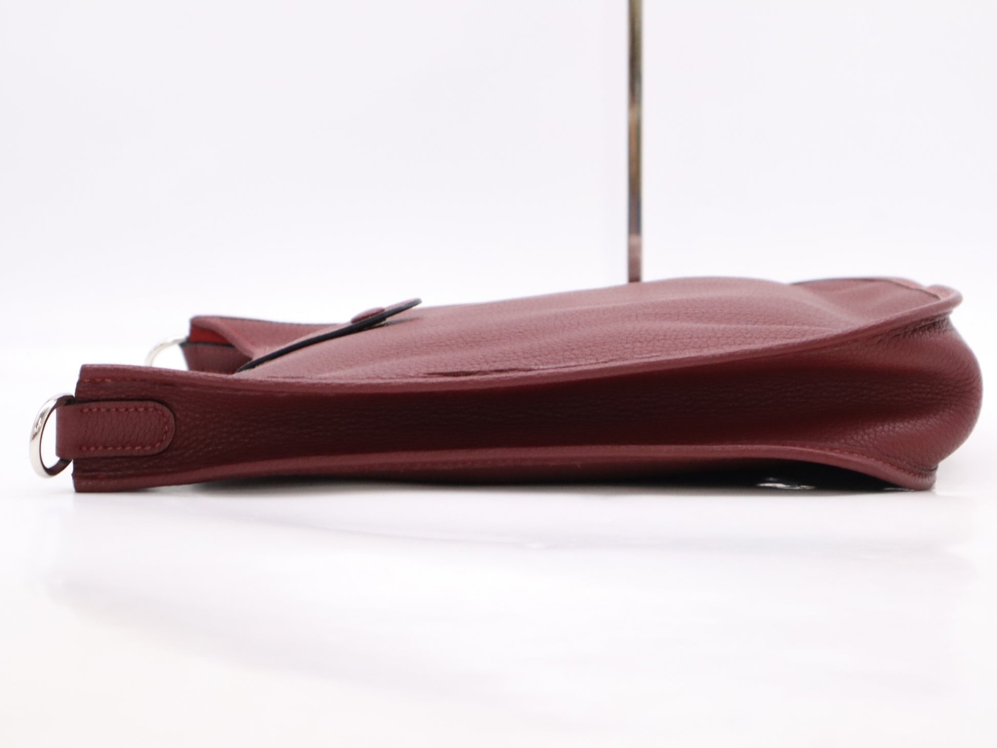 HERMES Evelyn 1PM Bordeaux Shoulder Bag with Silver Hardware, D Stamped, Year 2000, Box and Dust Bag Included