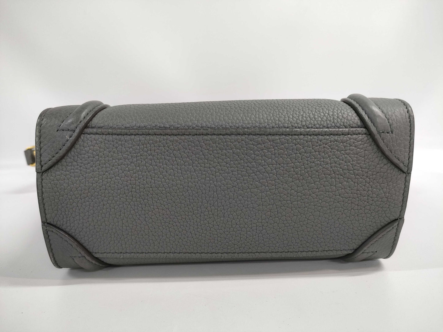 CELINE Leather Luggage Nano Shopper 2-Way Handbag, Gray, with Strap