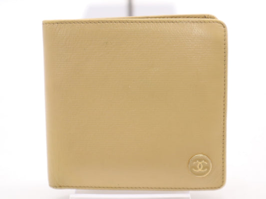 CHANEL A20901 Leather Coco Button Bifold Wallet Beige Seal 10394604 Wallet