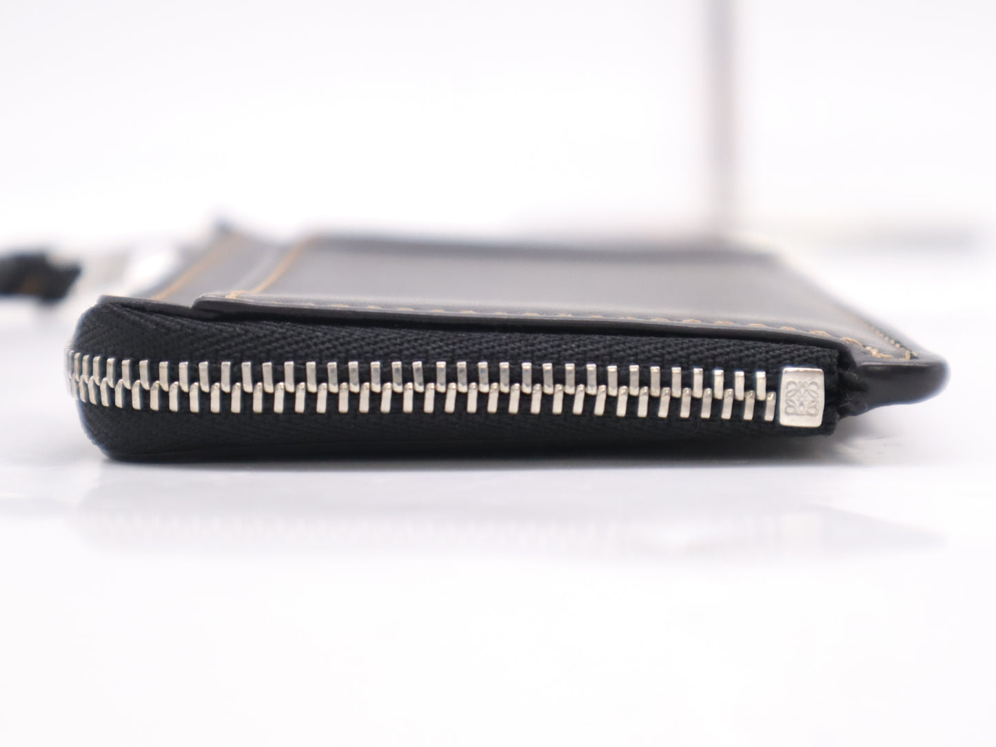 LOEWE C510G17X01 Calfskin Puzzle Stitch Card Case Smart Wallet Black