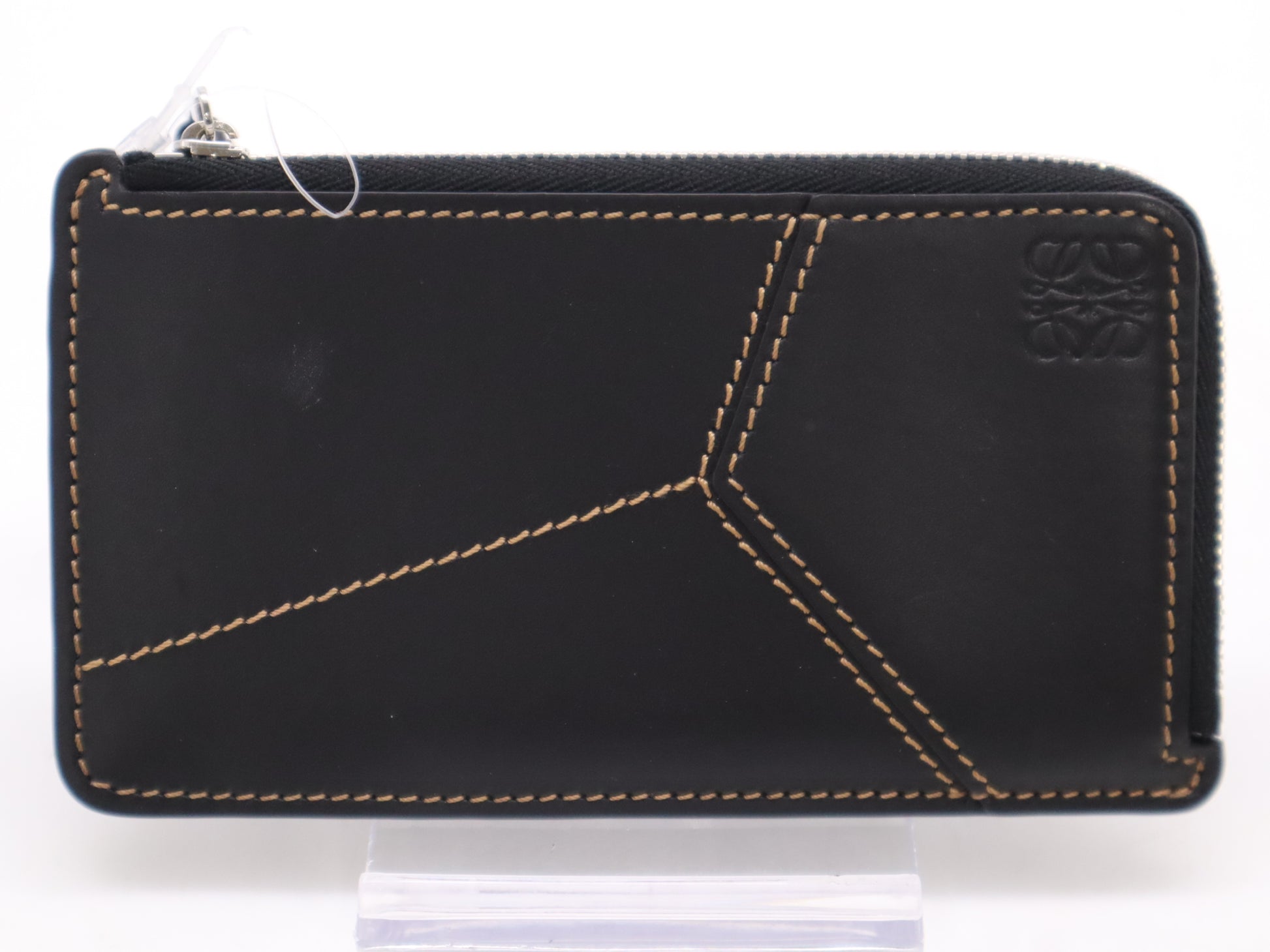 LOEWE C510G17X01 Calfskin Puzzle Stitch Card Case Smart Wallet Black