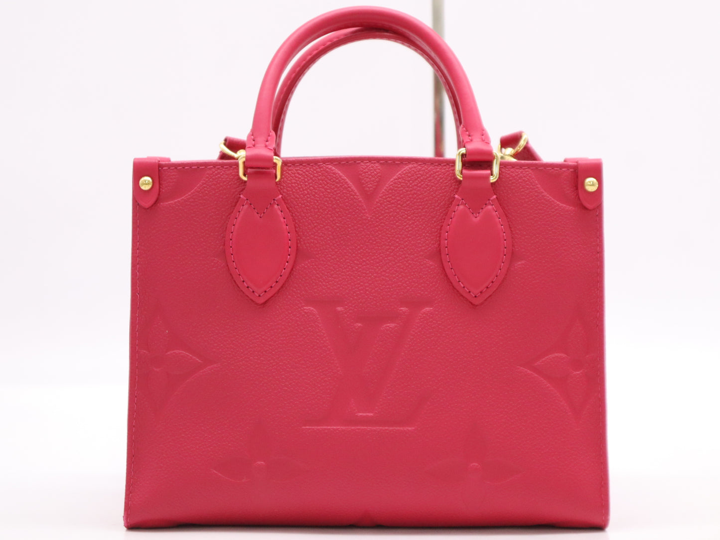 LOUIS VUITTON Monogram Empreinte M45660 Monogram Empreinte Empreinte On-the-Go PM Freesia Handbag with Shoulder Strap, RFID Verified