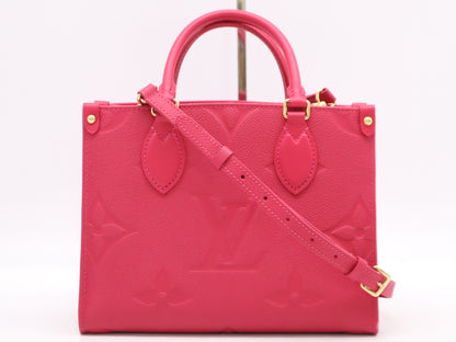 LOUIS VUITTON Monogram Empreinte M45660 Monogram Empreinte Empreinte On-the-Go PM Freesia Handbag with Shoulder Strap, RFID Verified