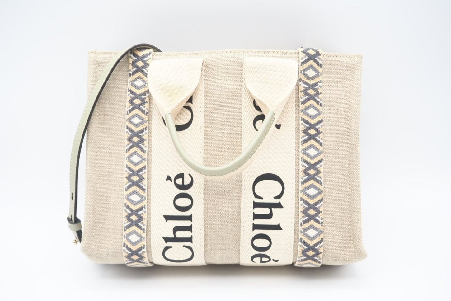 Chloe WOODY Small Tote Bag Slate Green Canvas Calfskin D29B Tote Bag