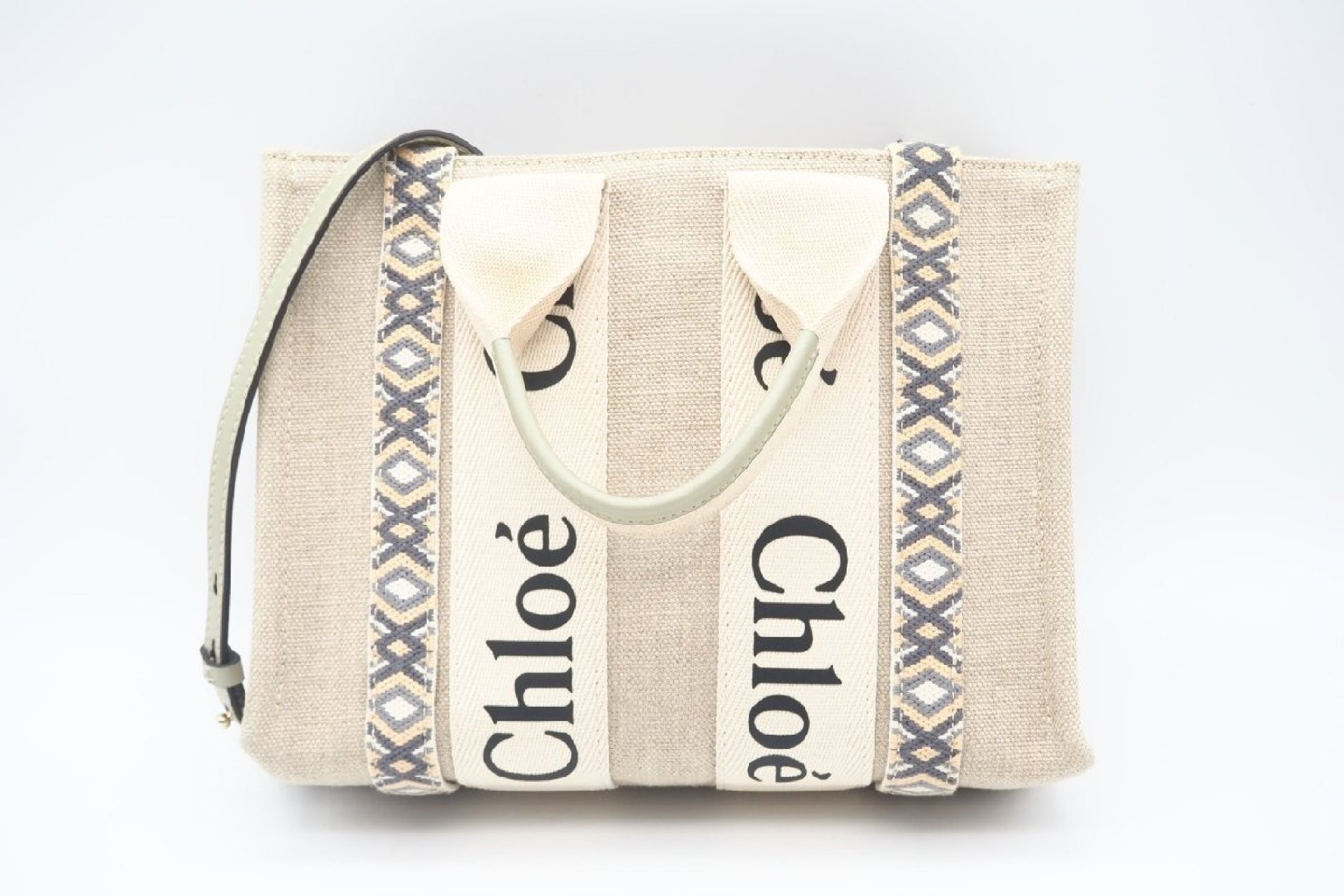 Chloe WOODY Small Tote Bag Slate Green Canvas Calfskin D29B Tote Bag