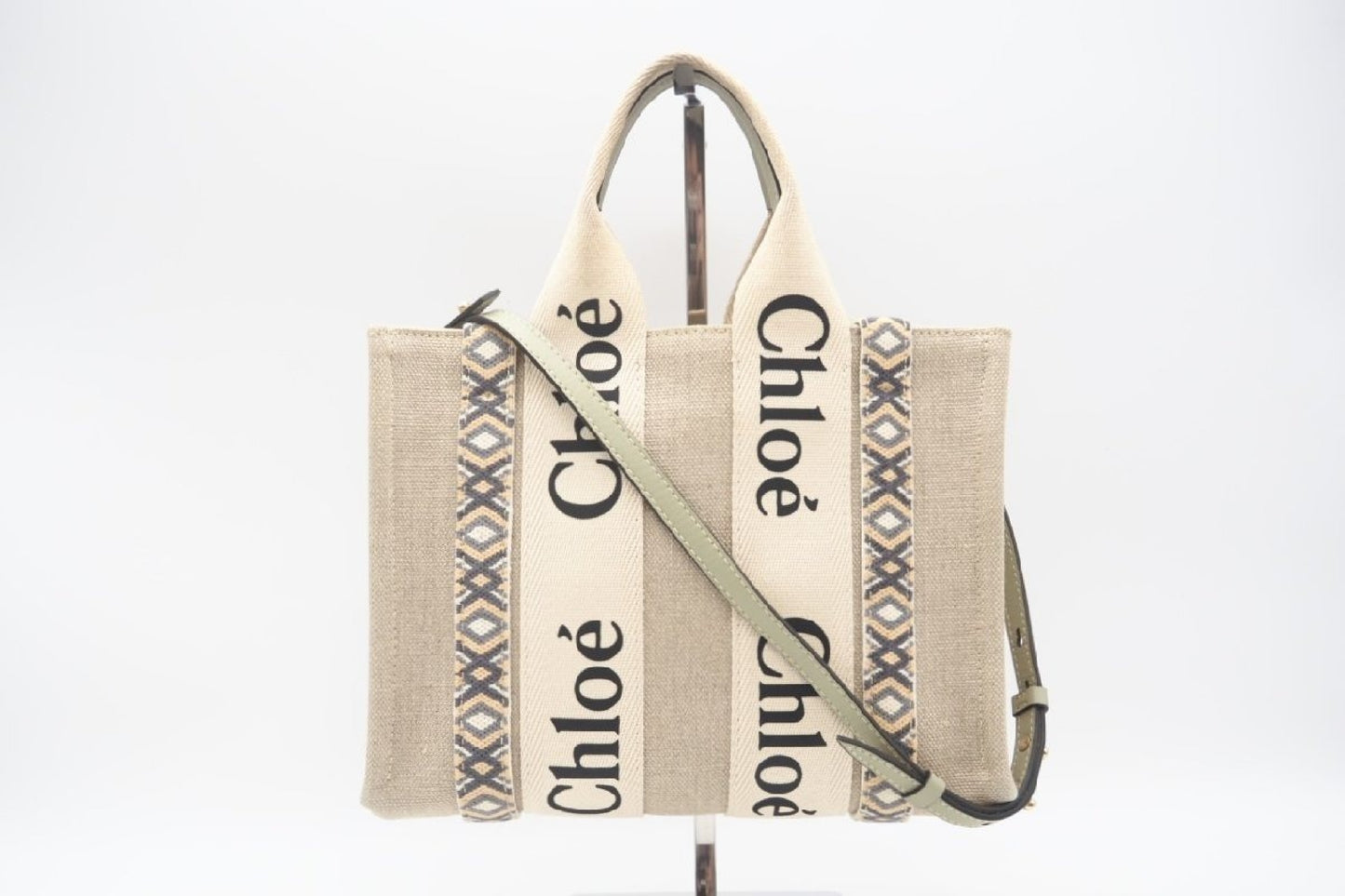 Chloe WOODY Small Tote Bag Slate Green Canvas Calfskin D29B Tote Bag