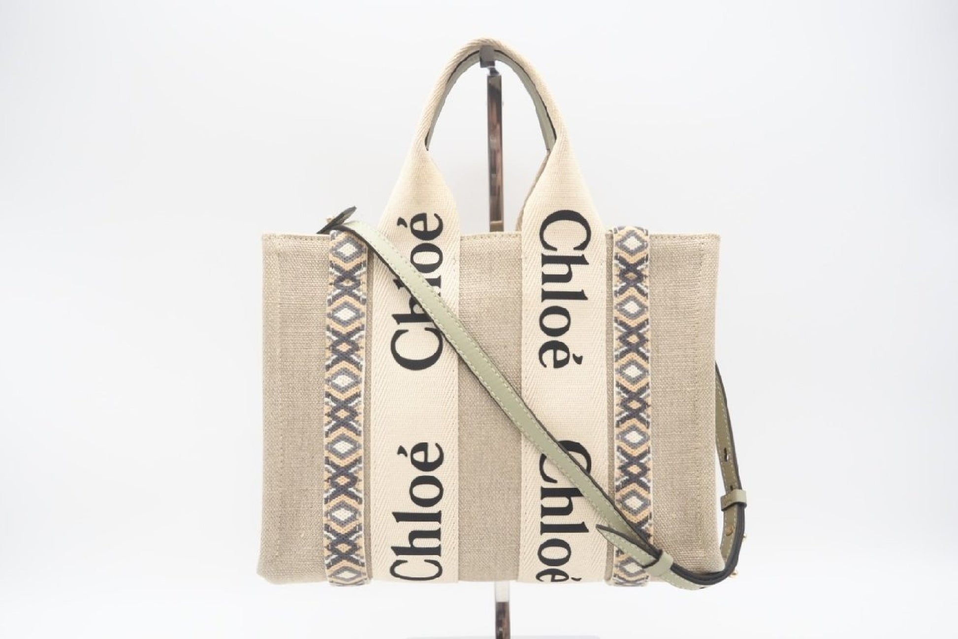 Chloe WOODY Small Tote Bag Slate Green Canvas Calfskin D29B Tote Bag