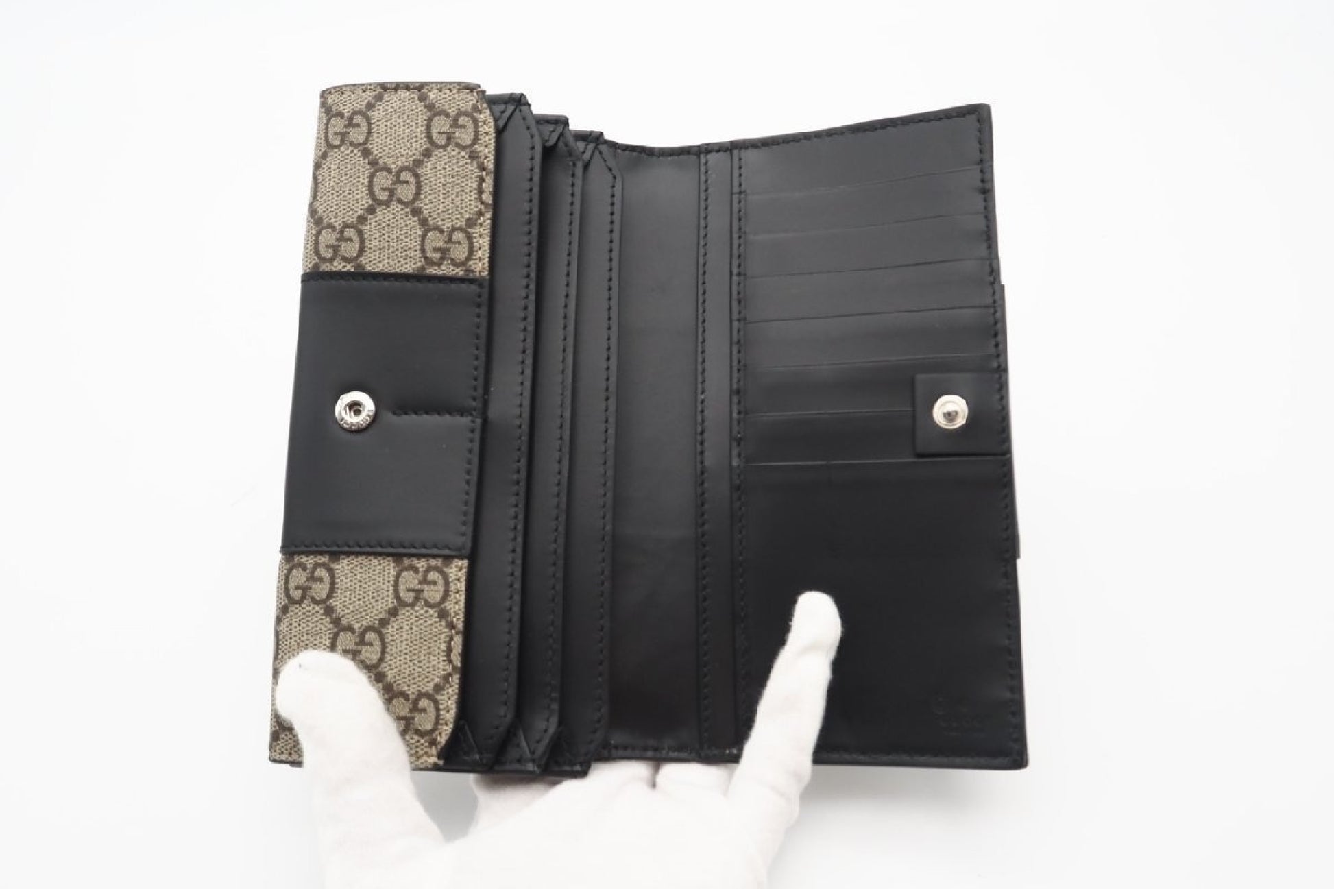 GUCCI GG Supreme Canvas and Leather Bifold Long Wallet 0416 Wallet