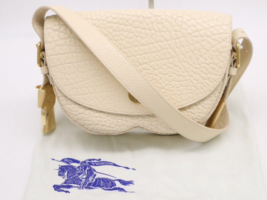 BURBERRY Small Chess Satchel Shoulder Bag in Ivory Leather with Dust Bag