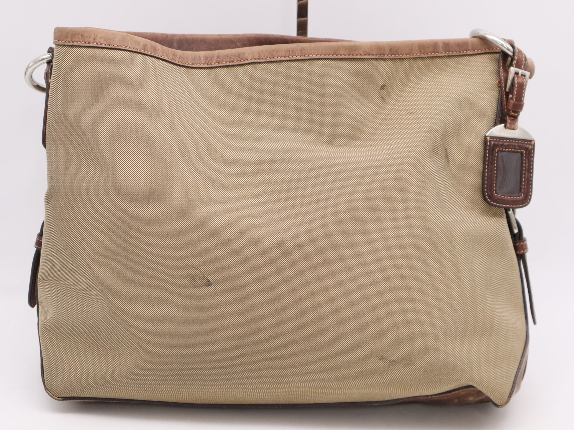 PRADA Jacquard Canvas Shoulder Bag with Leather Khaki and Brown