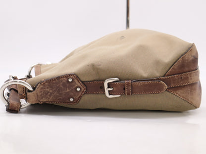 PRADA Jacquard Canvas Shoulder Bag with Leather Khaki and Brown