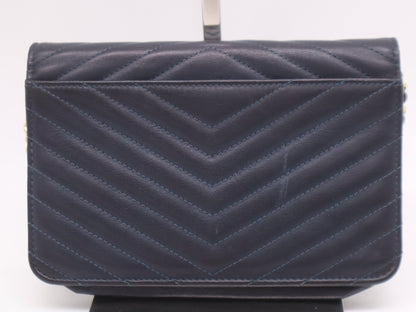 CHANEL Leather V-Stitch Coco Mark Chain Wallet Navy Blue with GD Hardware, Seal, Card Holder 26377920 Shoulder Bag