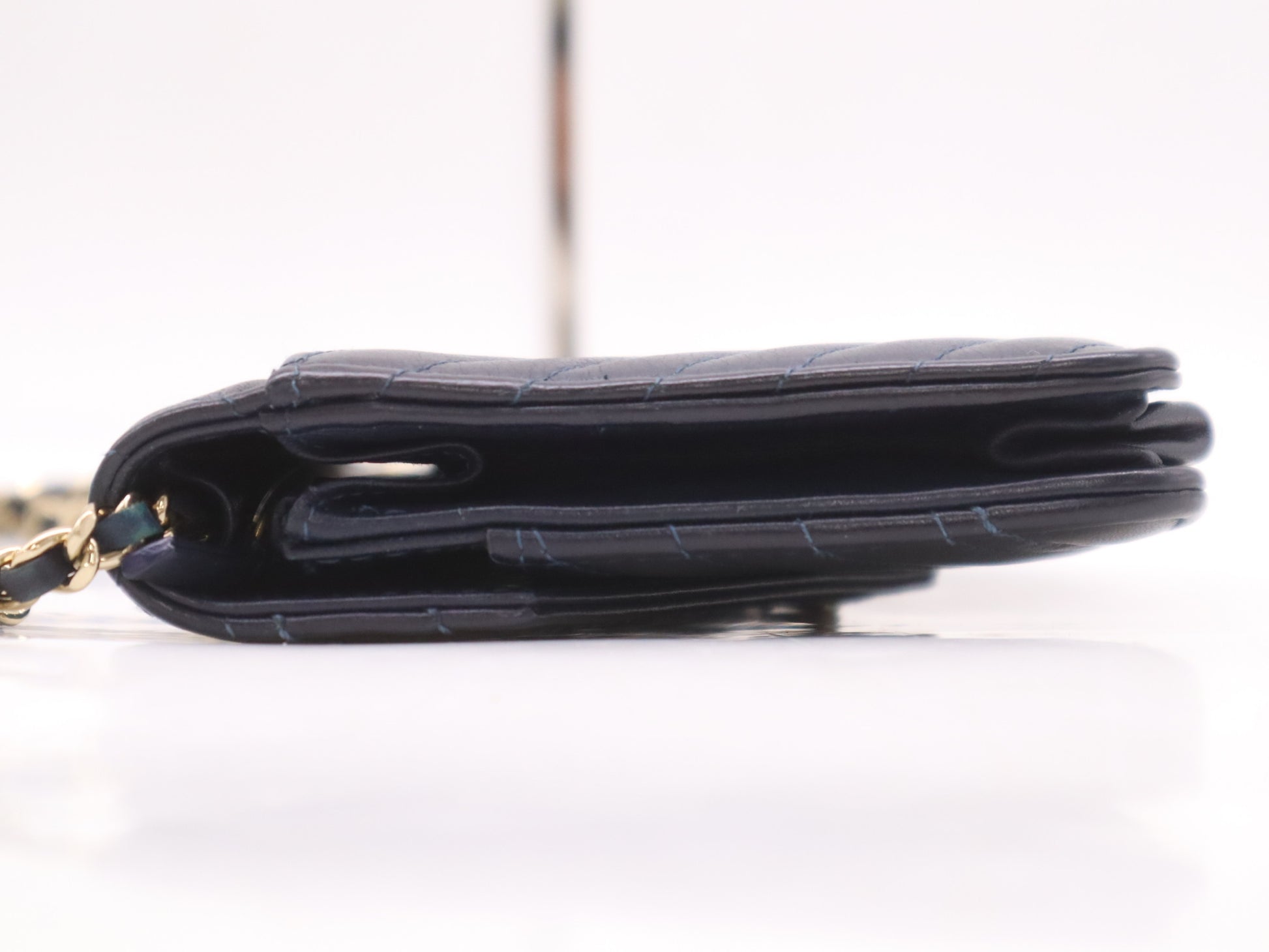 CHANEL Leather V-Stitch Coco Mark Chain Wallet Navy Blue with GD Hardware, Seal, Card Holder 26377920 Shoulder Bag