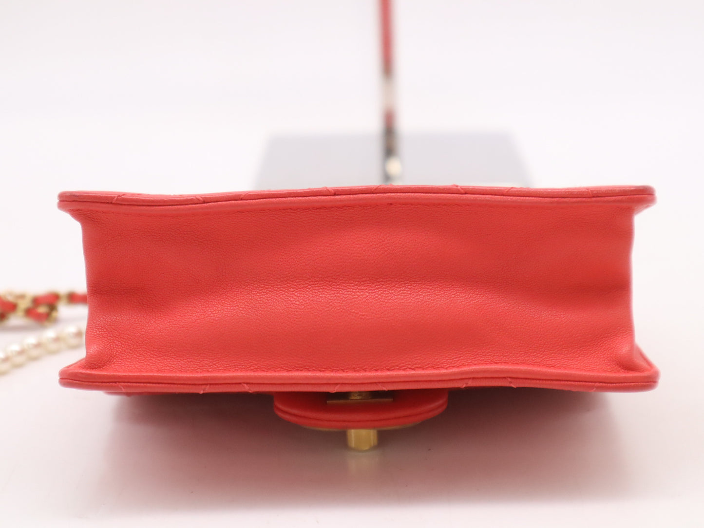 CHANEL Lambskin Matelasse Pearl Chain Shoulder Bag in Red with GD Hardware, Seal, and Card Included, 27686544