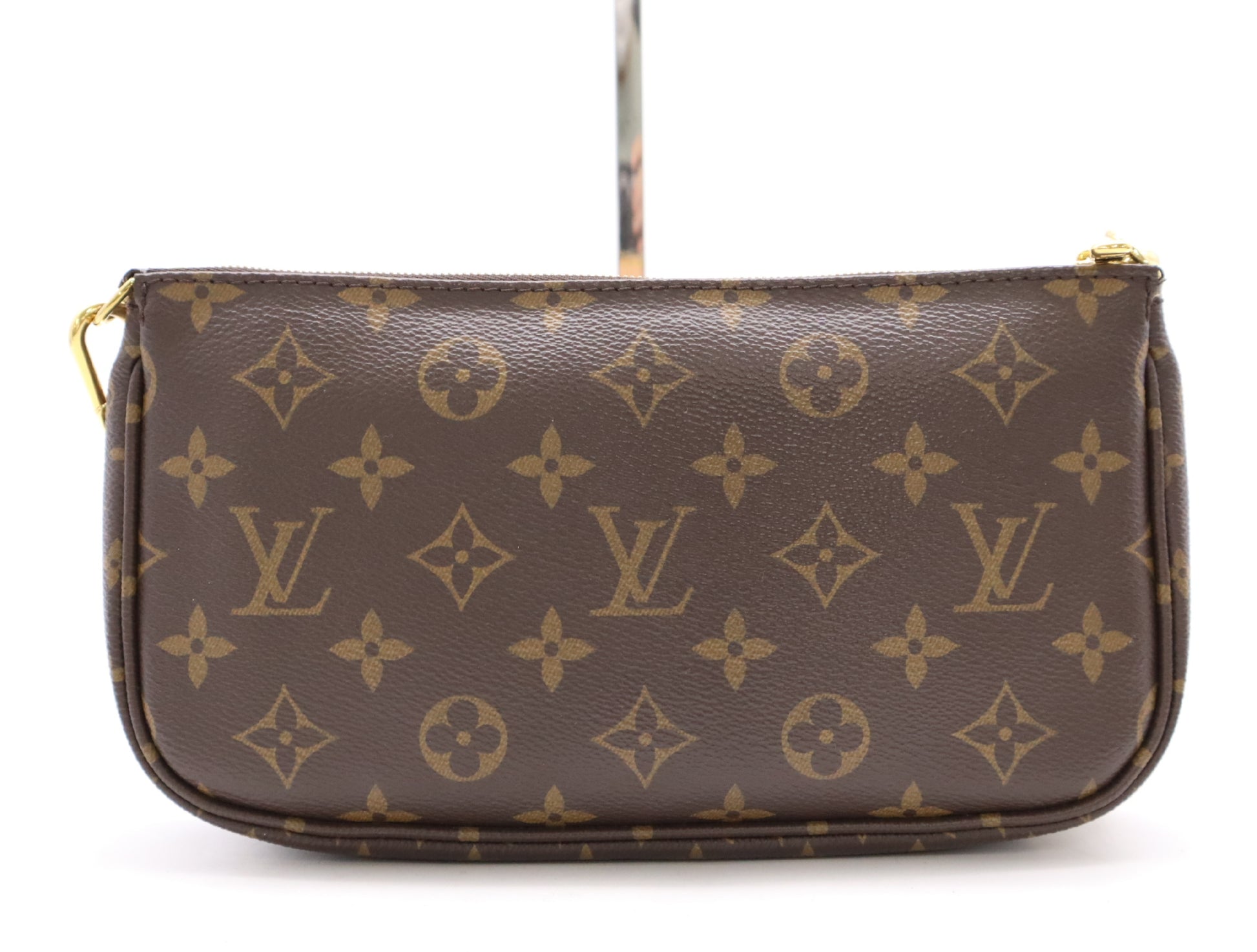 LOUIS VUITTON Monogram M44813 Monogram Multi Pochette Accessoires Khaki with Chain Strap, Shoulder Strap, Dust Bag, and Box. RFID Compatible.