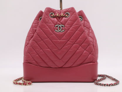 CHANEL Leather Gabrielle de Chanel Small Backpack with GD Hardware, Drawstring Backpack, Pink, Seal, 26254201, Handbag