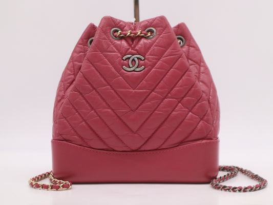 CHANEL Leather Gabrielle de Chanel Small Backpack with GD Hardware, Drawstring Backpack, Pink, Seal, 26254201, Handbag