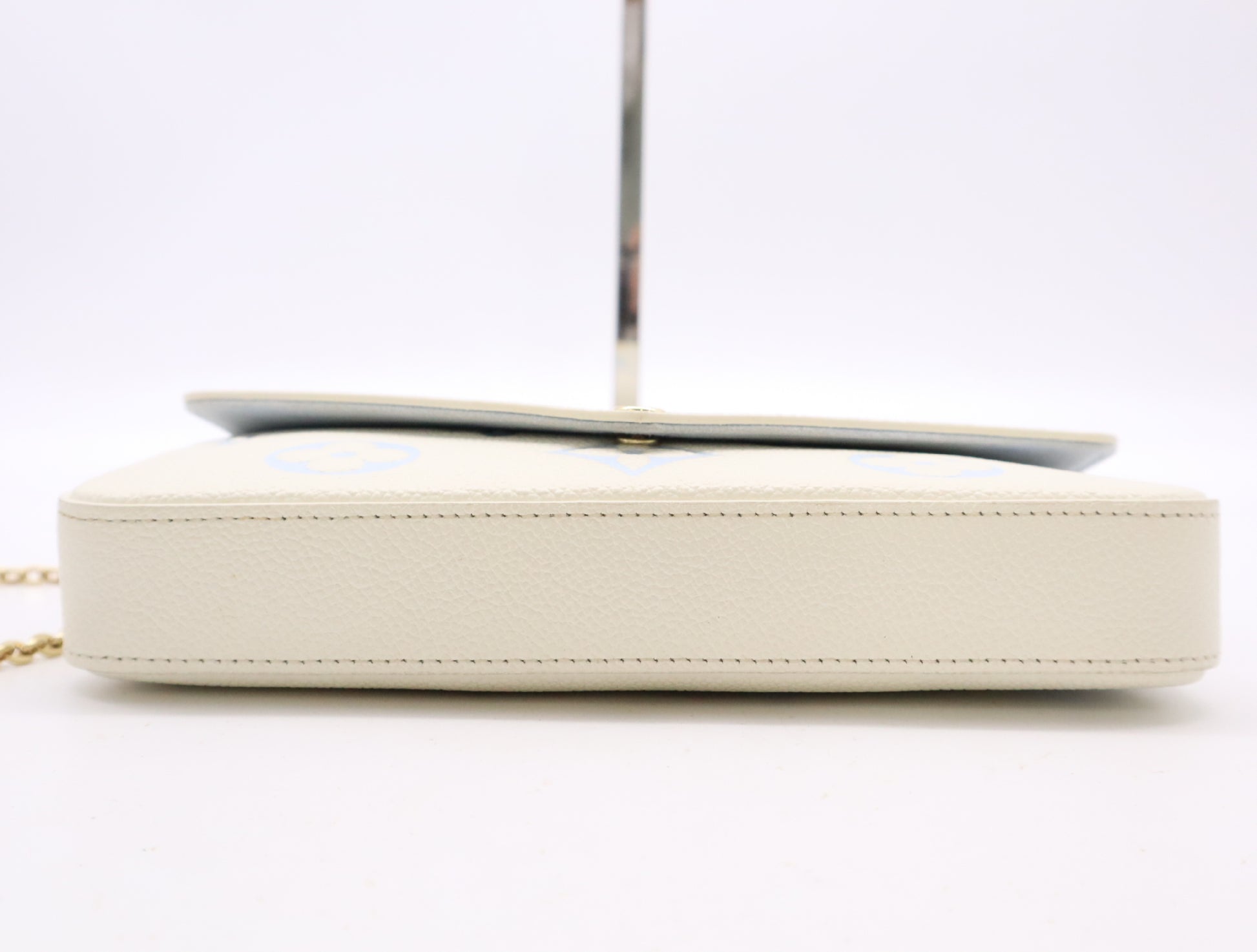 LOUIS VUITTON Monogram Empreinte M83025 Pochette Felicie Latte White/Candy Blue, RFID Verified, No Serial Tag, Includes 2 Pouches