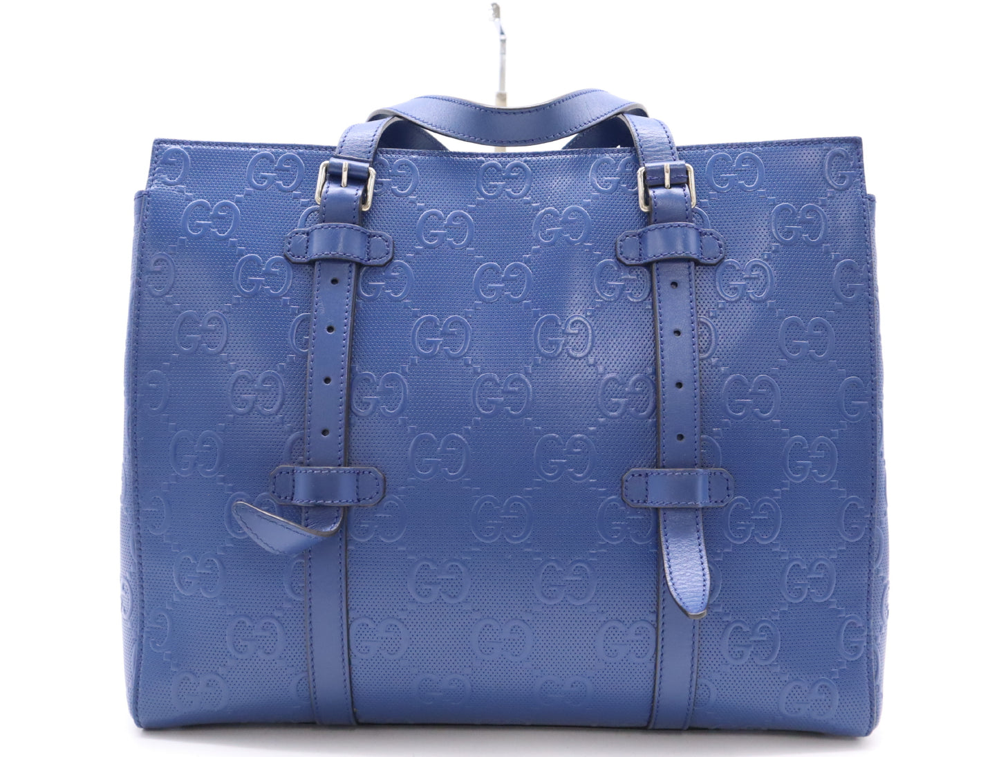 GUCCI Leather GG Embossed Tote Bag Blue Handbag