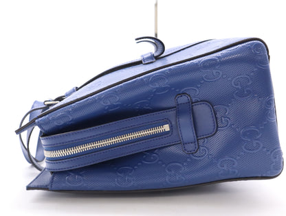 GUCCI Leather GG Embossed Tote Bag Blue Handbag