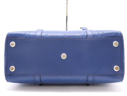 GUCCI Leather GG Embossed Tote Bag Blue Handbag