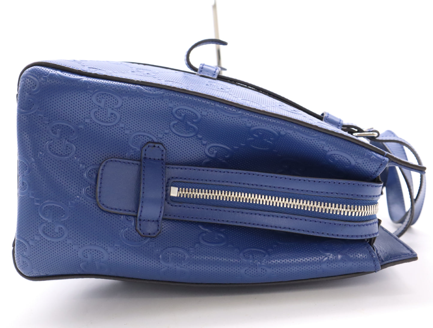 GUCCI Leather GG Embossed Tote Bag Blue Handbag