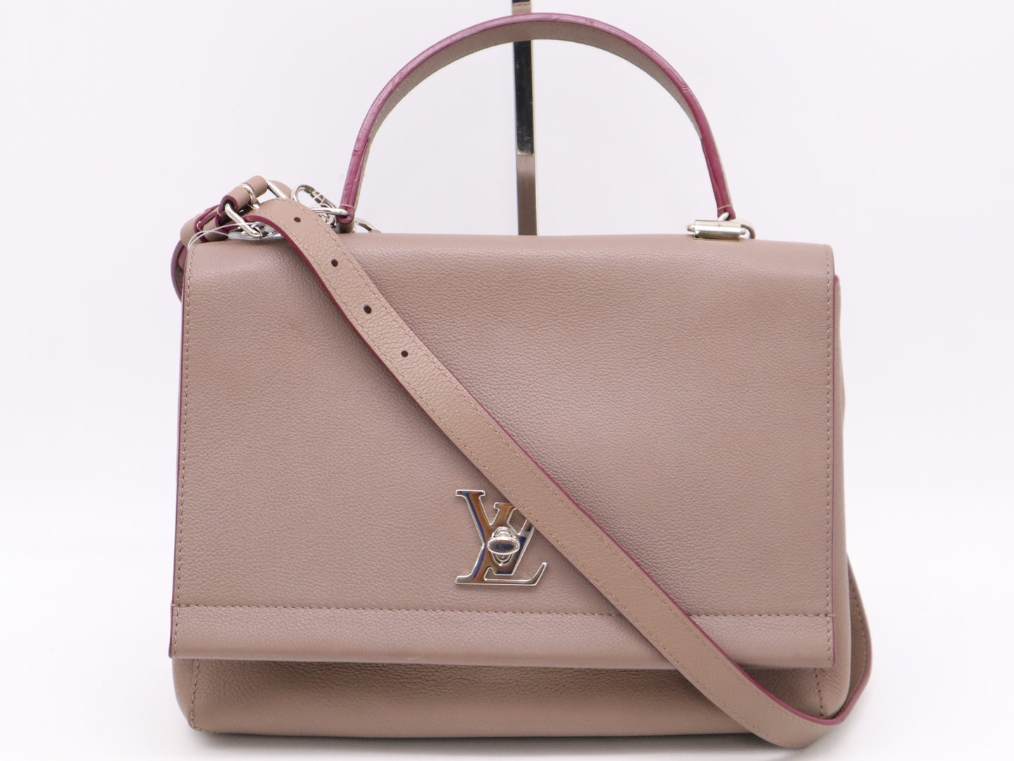 LOUIS VUITTON M50578 Calf Leather Lockme 2 Taupe Handbag with Shoulder Strap and Clasp
