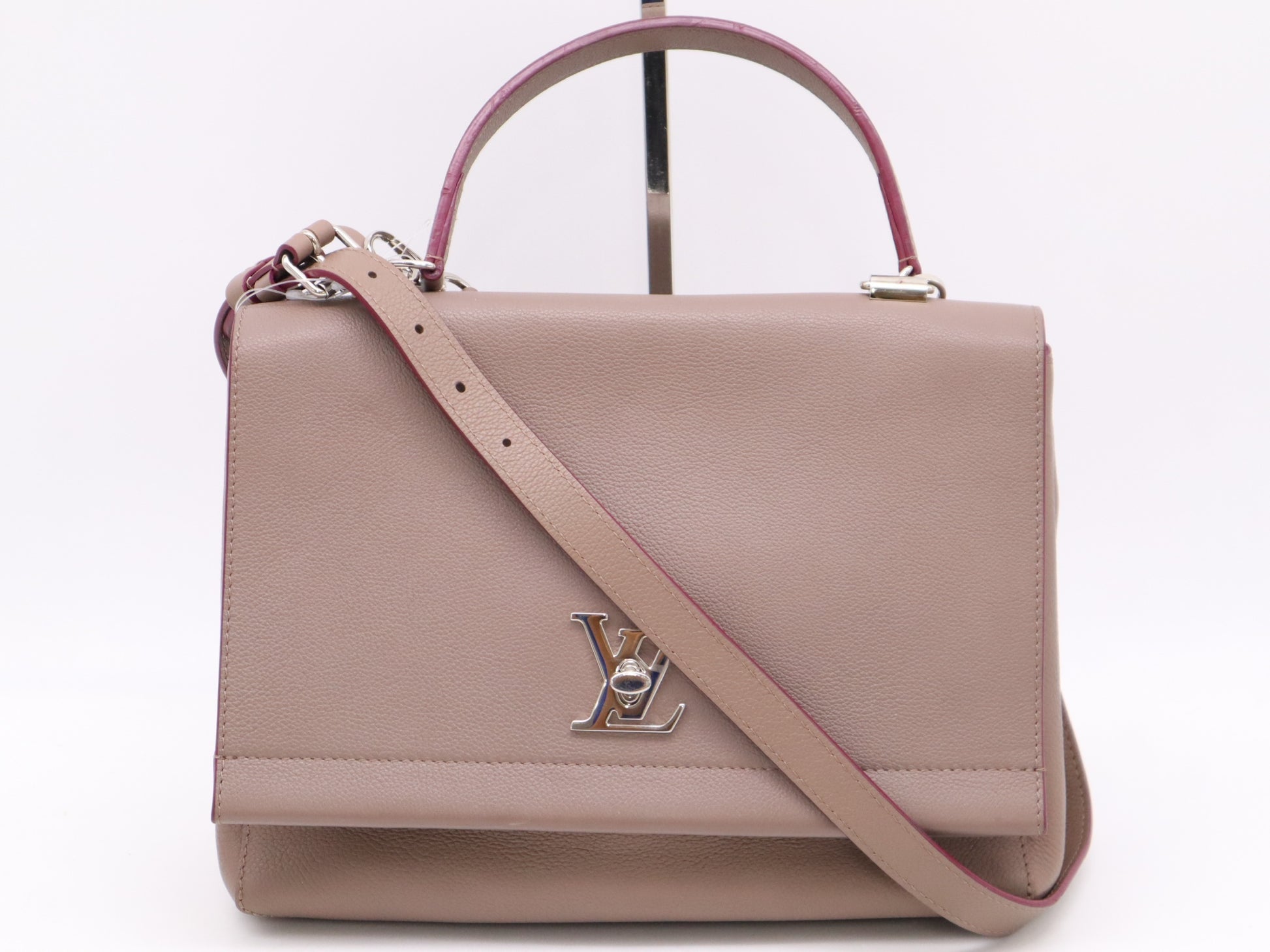 LOUIS VUITTON M50578 Calf Leather Lockme 2 Taupe Handbag with Shoulder Strap and Clasp
