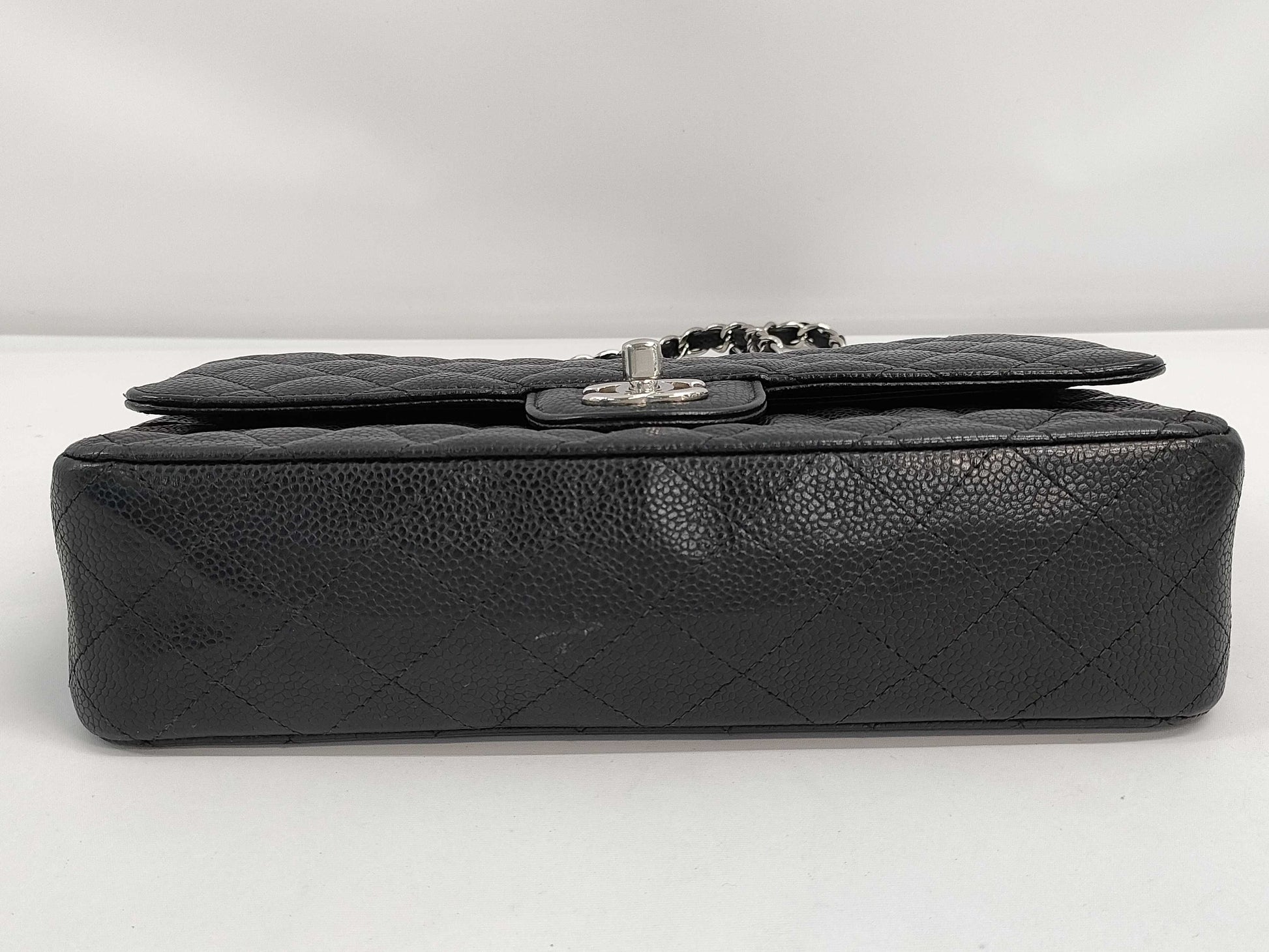 CHANEL Caviar Skin Matelasse 26 Double Flap Double Chain Shoulder Bag with Silver Hardware and Black Seal 15041131