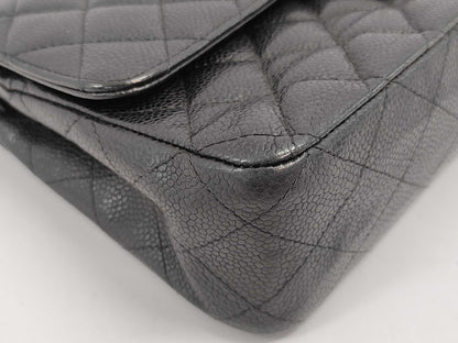 CHANEL Caviar Skin Matelasse 26 Double Flap Double Chain Shoulder Bag with Silver Hardware and Black Seal 15041131