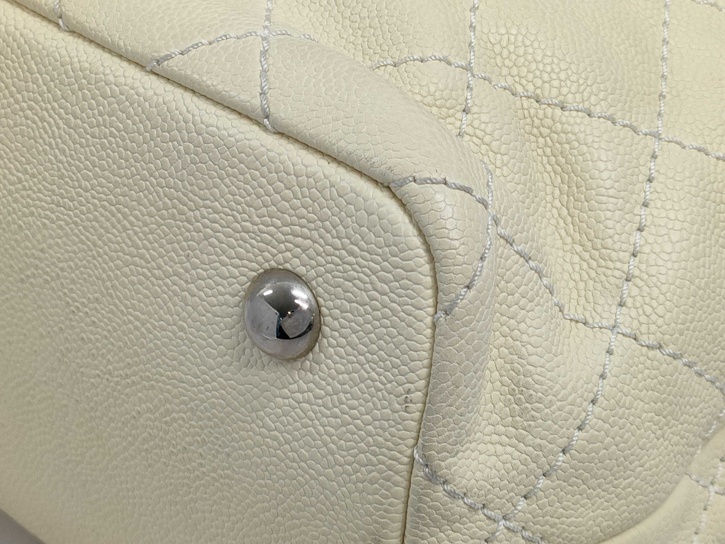 CHANEL A92211 Caviar Skin Wild Stitch On the Road Tote Bag, Ivory, with Sterling Silver Hardware, Pouch, Dust Bag, Sticker, Card, 20993584