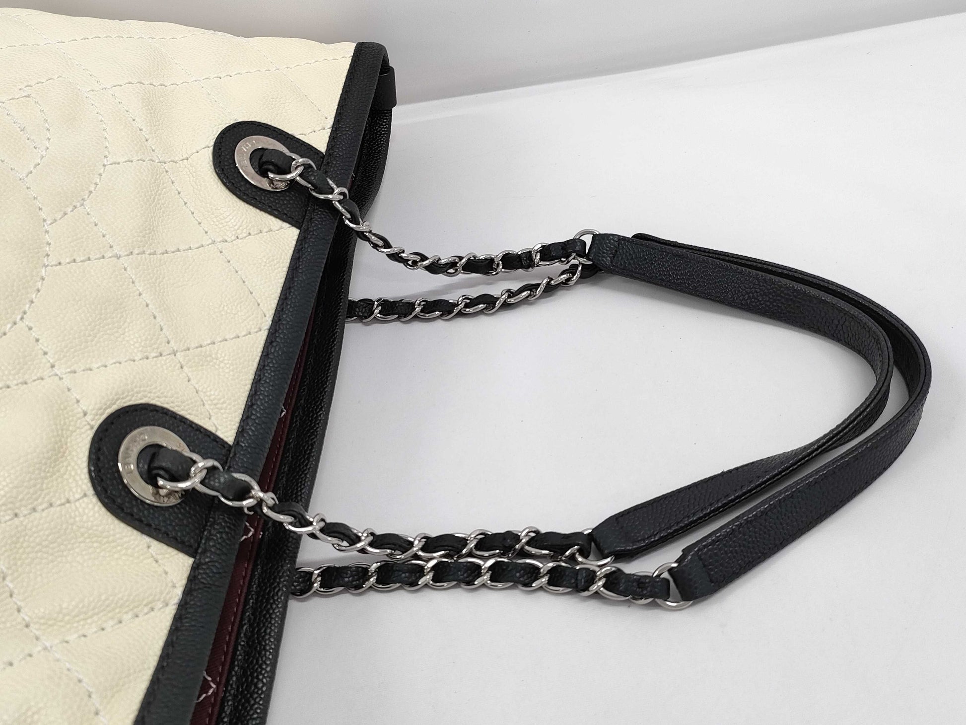 CHANEL A92211 Caviar Skin Wild Stitch On the Road Tote Bag, Ivory, with Sterling Silver Hardware, Pouch, Dust Bag, Sticker, Card, 20993584