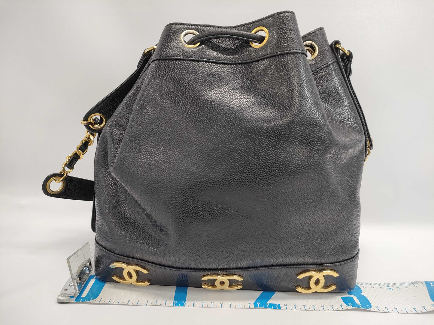 CHANEL Caviar Skin Triple Coco Mark Drawstring Chain Shoulder Bag, Black, GD Hardware, Pouch, Seal, 3625784 Shoulder Bag