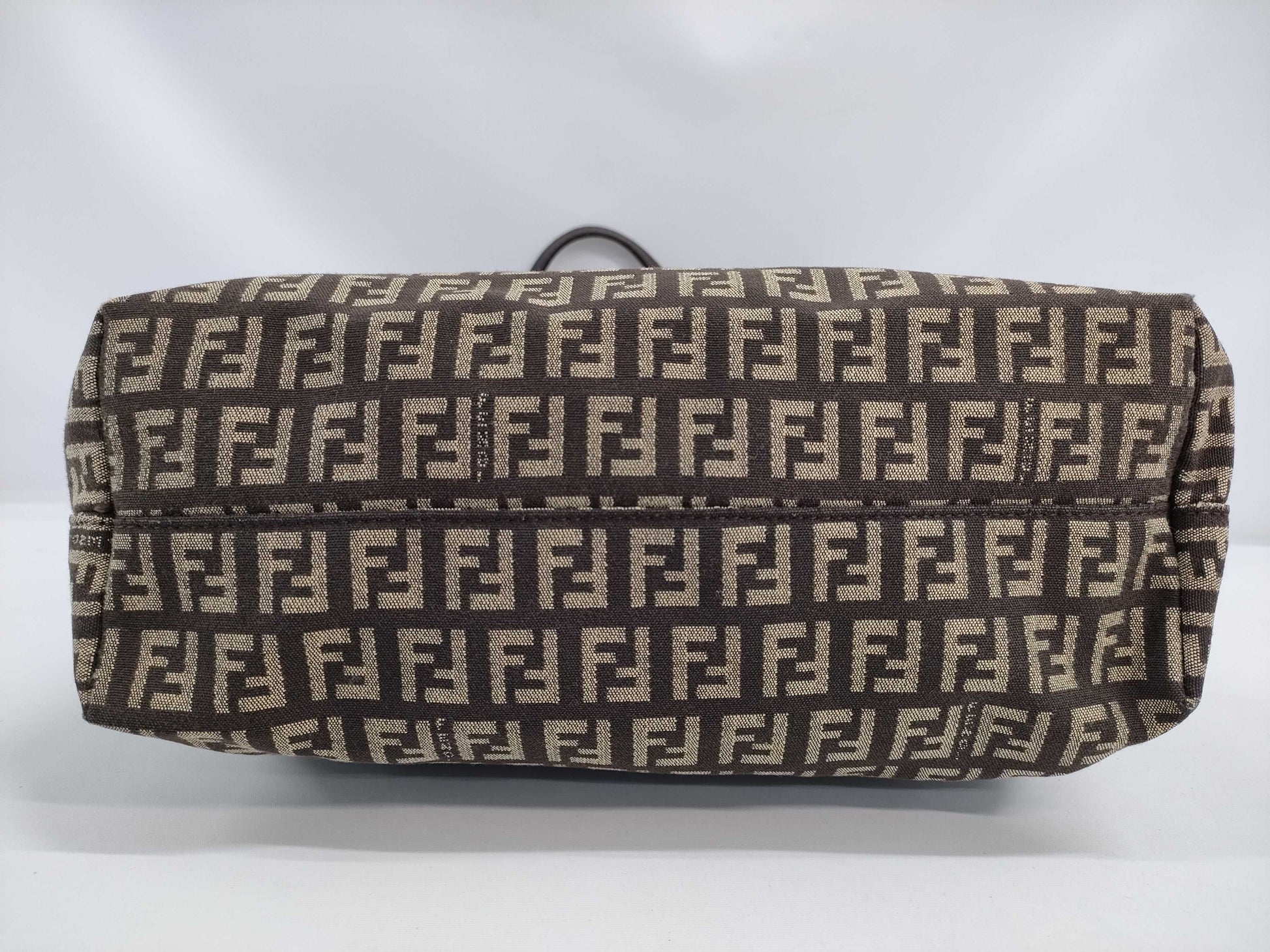 FENDI Zucchino Tote Bag Canvas Leather Brown Tote Bag