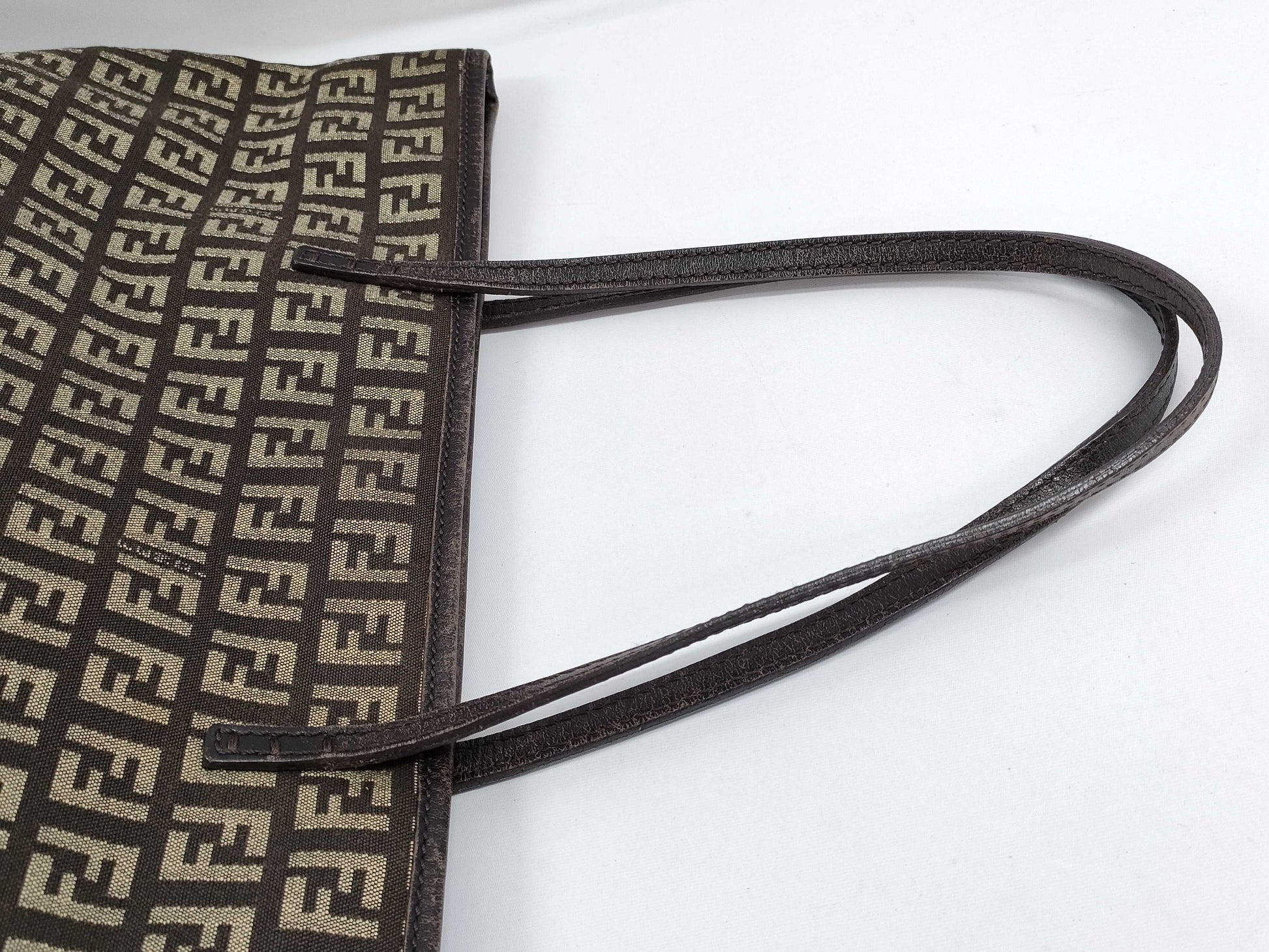 FENDI Zucchino Tote Bag Canvas Leather Brown Tote Bag
