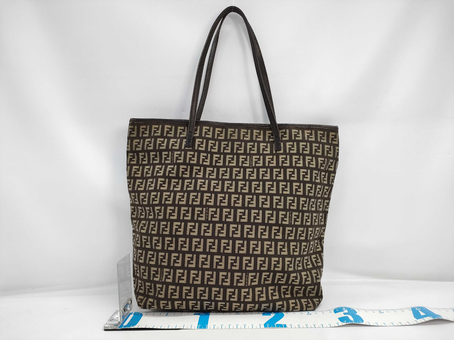 FENDI Zucchino Tote Bag Canvas Leather Brown Tote Bag