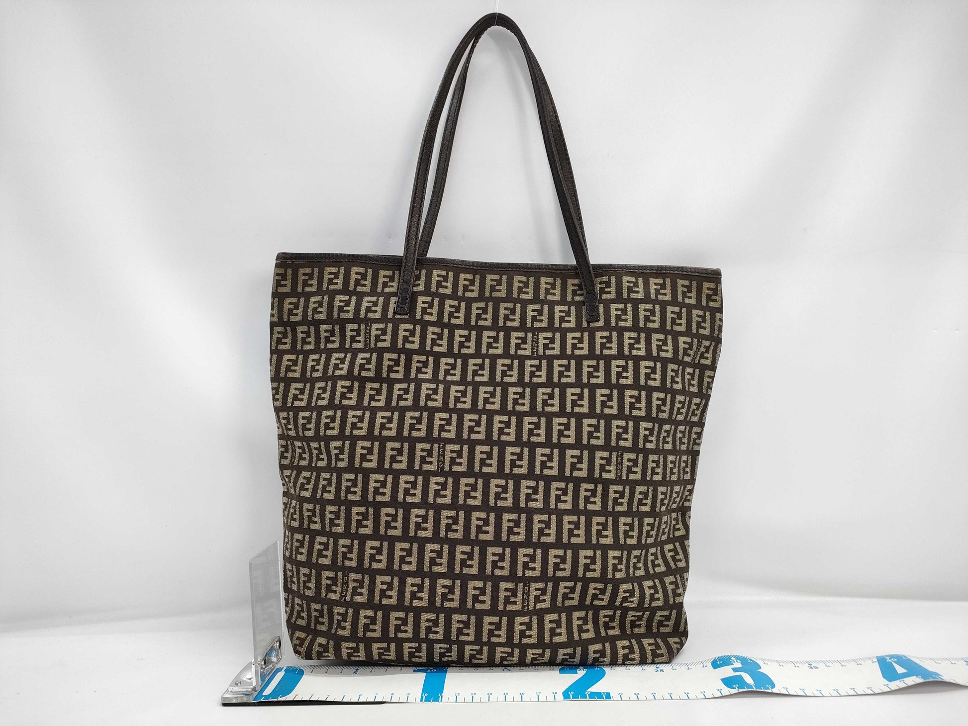 FENDI Zucchino Tote Bag Canvas Leather Brown Tote Bag