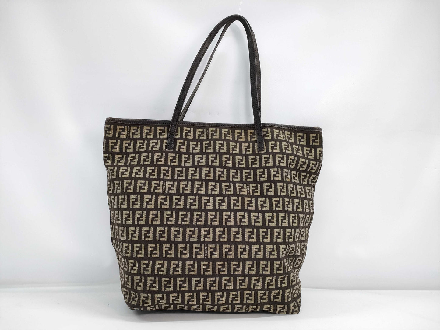 FENDI Zucchino Tote Bag Canvas Leather Brown Tote Bag