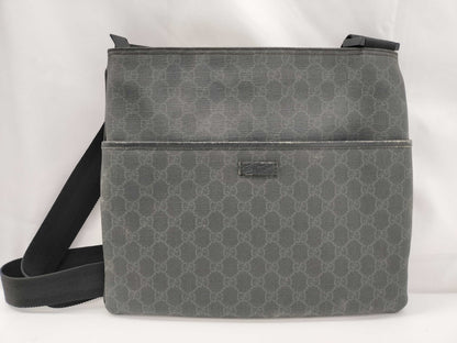 GUCCI GG Supreme PVC and Leather Shoulder Bag, Black and Gray, 162904