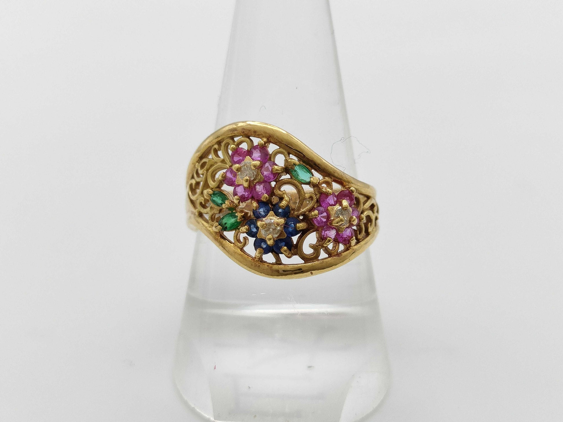 Ruby, Sapphire, Emerald, D0.10ct, 18K Gold, 5.9g Ring 