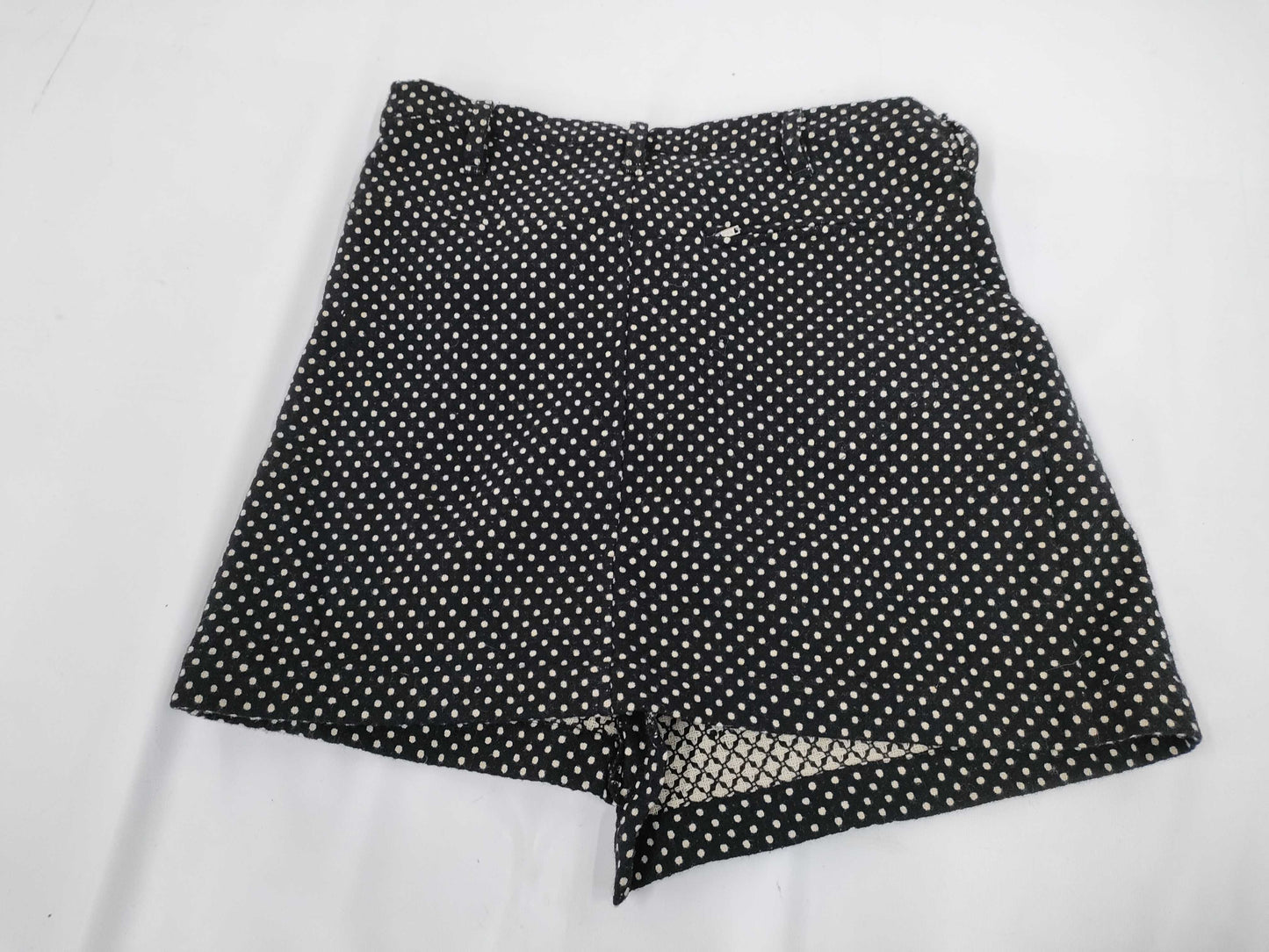 Ys Yohji Yamamoto Polka Dot Pattern Asymmetrical Shorts, Black, Size 2