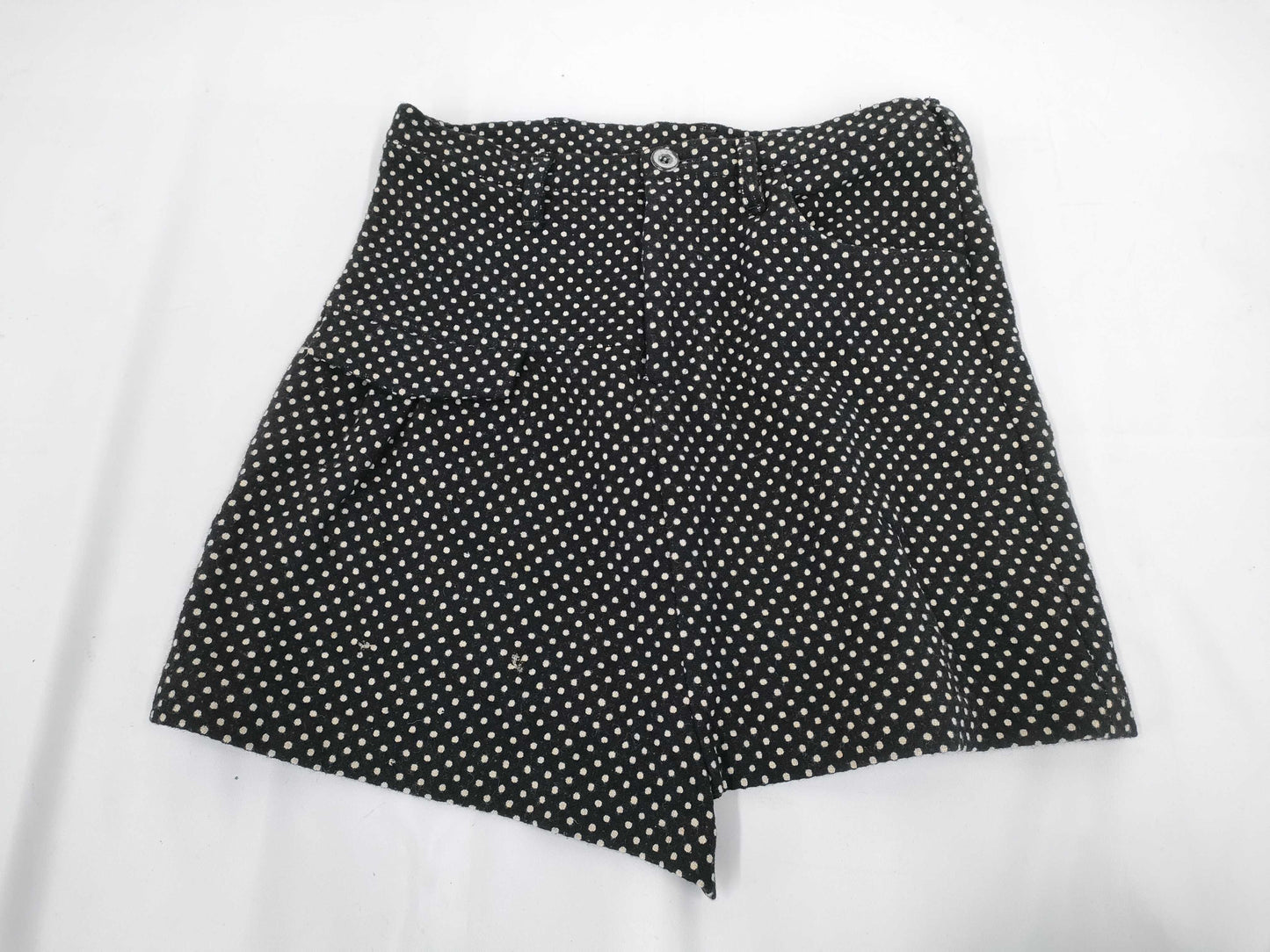 Ys Yohji Yamamoto Polka Dot Pattern Asymmetrical Shorts, Black, Size 2