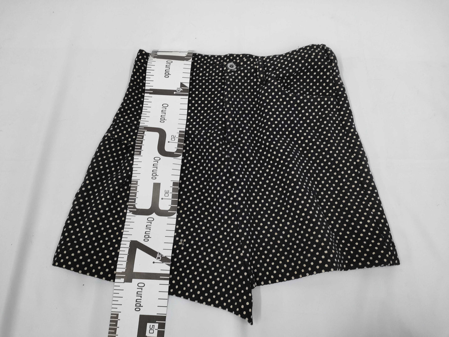 Ys Yohji Yamamoto Polka Dot Pattern Asymmetrical Shorts, Black, Size 2