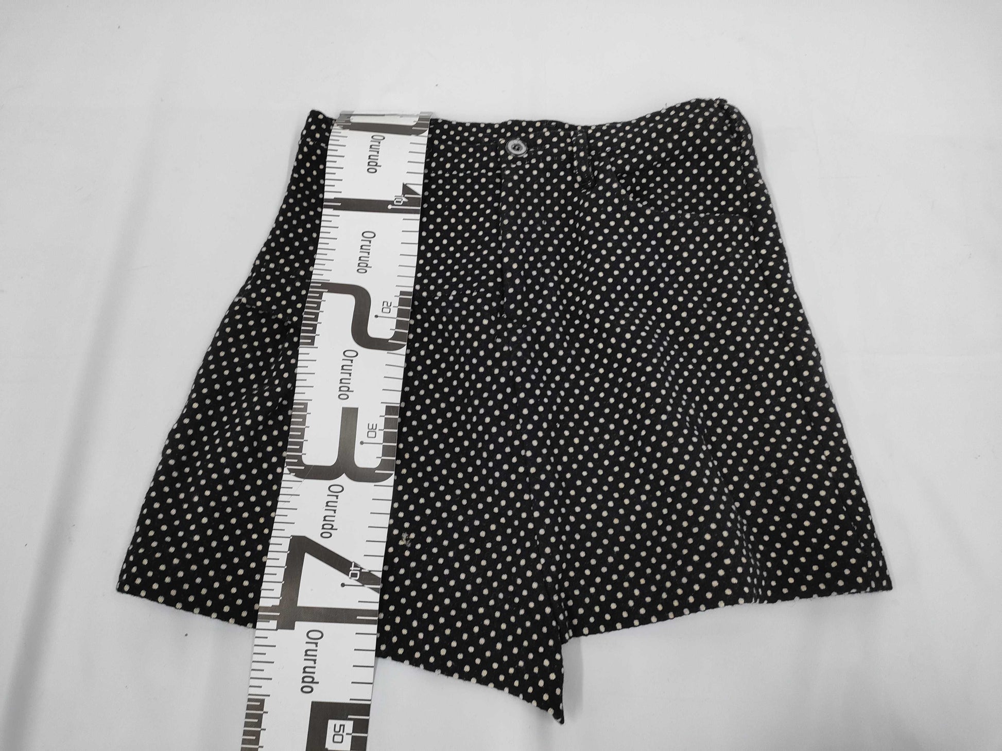 Ys Yohji Yamamoto Polka Dot Pattern Asymmetrical Shorts, Black, Size 2