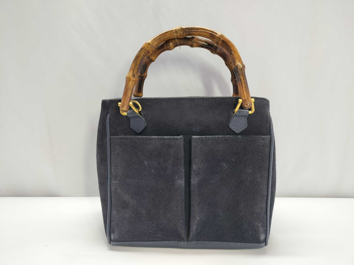 GUCCI Bamboo Suede Handbag in Navy