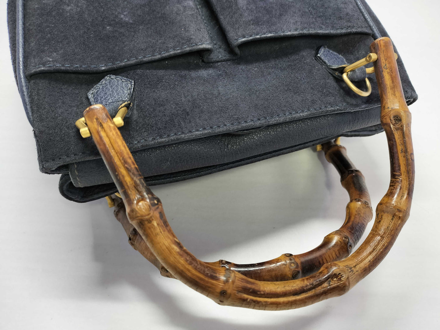GUCCI Bamboo Suede Handbag in Navy