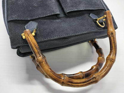 GUCCI Bamboo Suede Handbag in Navy